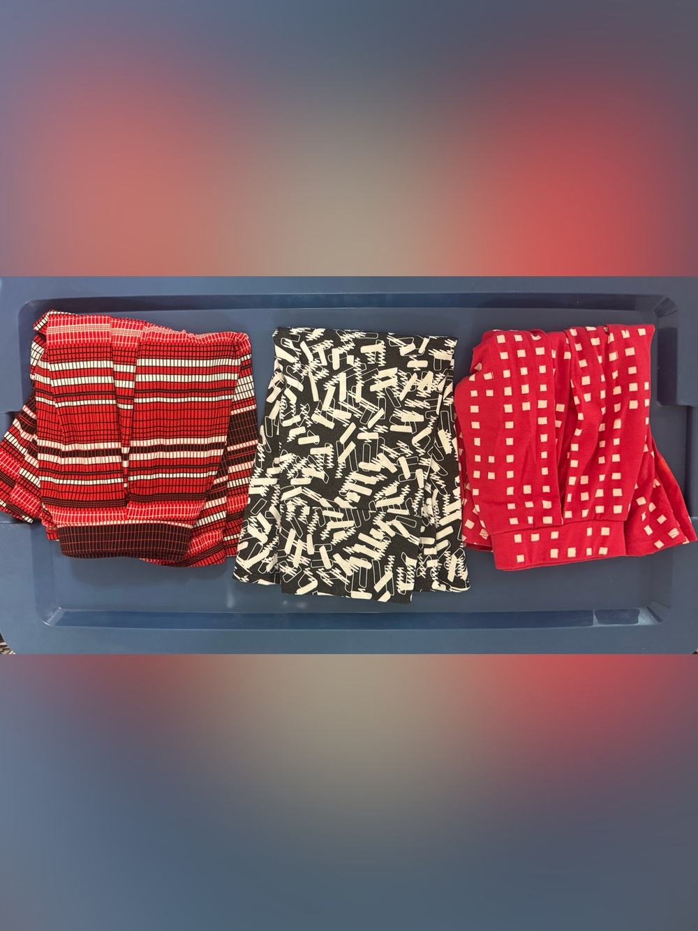 LuLaRoe Midi Skirt Set in Red Stripe, Pink, & Black & White Print